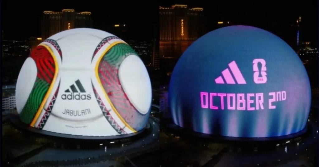 la espectacular proyección en el Sphere de Las Vegas para anunciar la pelota que se usará en la Copa del Mundo del próximo año