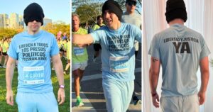 Nahuel Gallo corrió una maratón vestido como un detenido de El Rodeo I para reclamar la libertad de los presos políticos en Venezuela